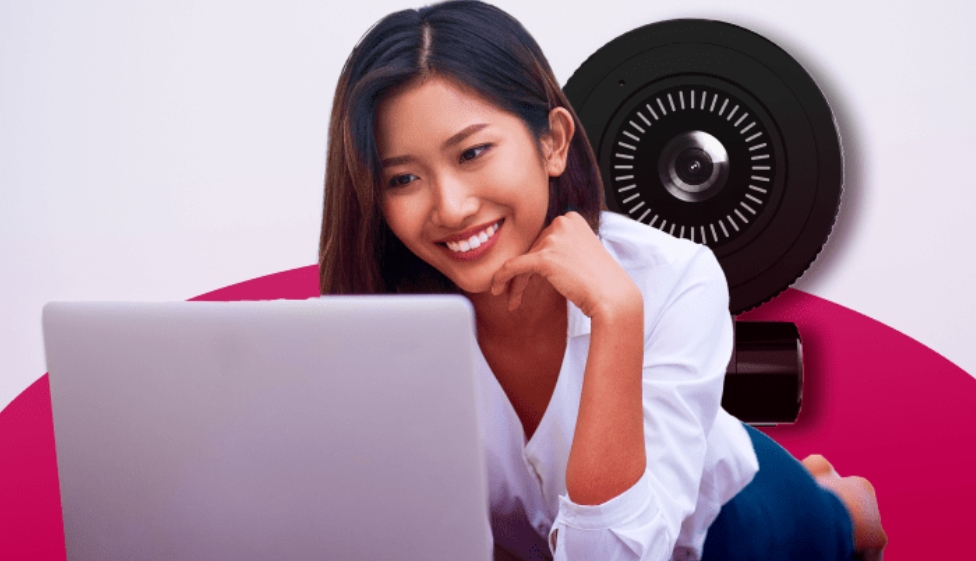 smiling girl on webcam date